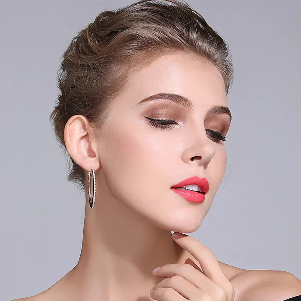 1.2mm Moissanite Hoop Earrings for Women European and American Circle S925 Sterling Silver Sparkling Diamond Earring Jewelry