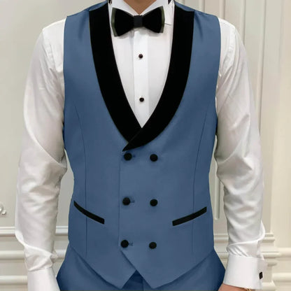 Men Vest Gray Double Button With Black Lapel Waistcoat Suit Fit Wedding Birthday Banquet Party Business Work Tuxedo Men Suit