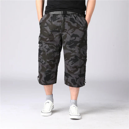 Summer pure cotton cropped shorts for men and young people, straight leg sports camouflage casual workwear shorts, loose and thi