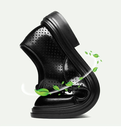 Spring Summer Hallow Leather Shoes for Men 3 6 8cm Increase Fashion Dress Shoes Male Black Business Casual Shoes Man