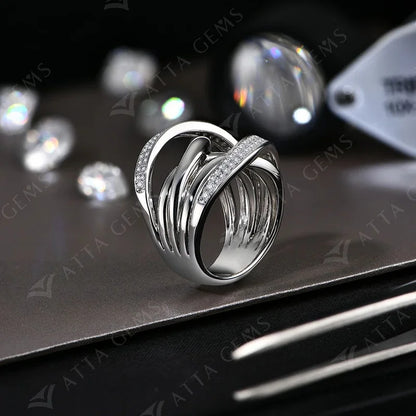 S925 Sliver Moissanite Rings for Women 18K Plated D Color VVS1 Diamond Crossover Wedding Band Party Fine Jeweley Gift