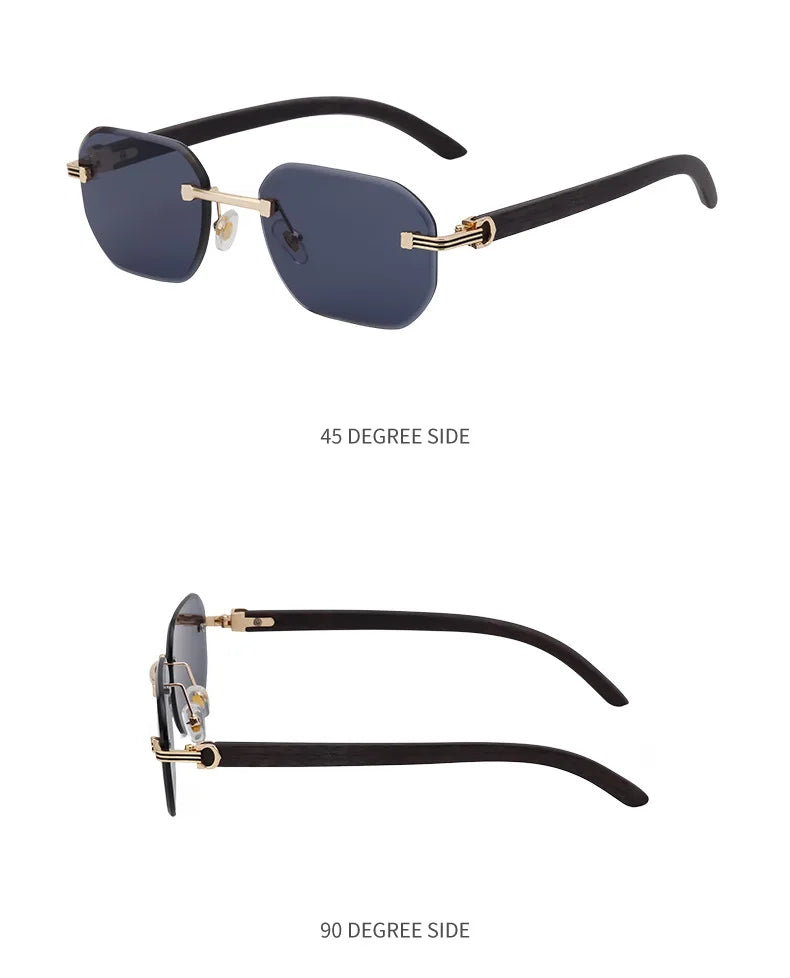 2026 Wooden Rimless Sunglasses Women Trendy Vacation Sunscreen Square Sunglass Men Luxury Vintage Retro Fashion Glasses Occhiali