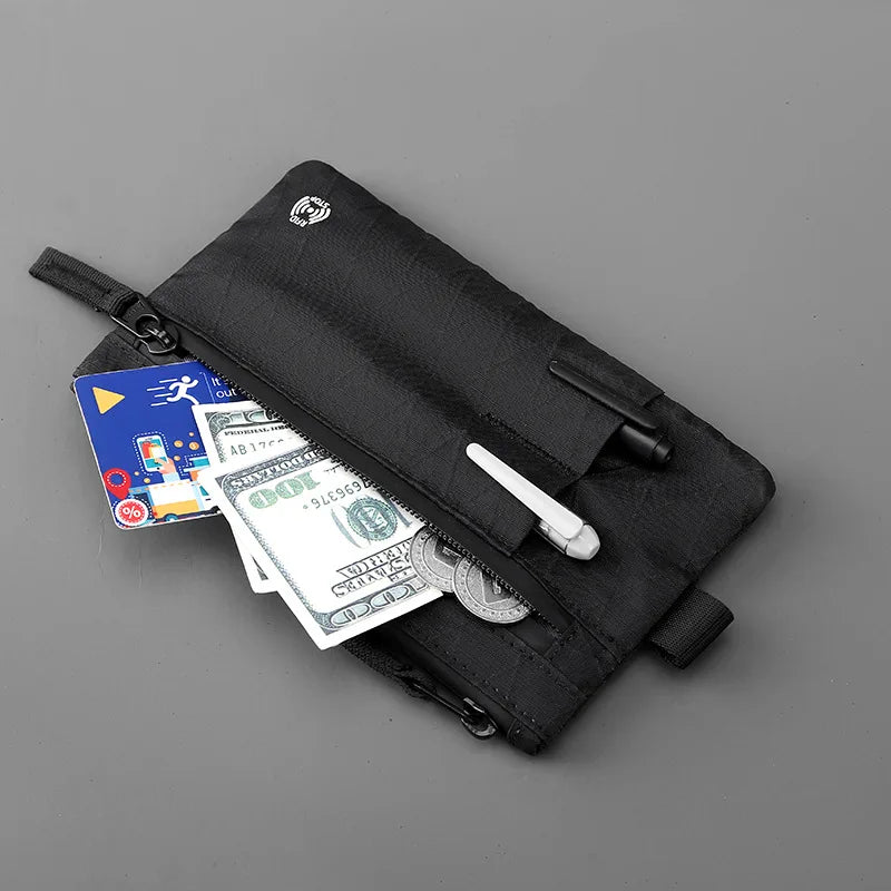 Porte-cartes de crédit RFID Hommes Portefeuilles Luxe Nylon Porte-monnaie mince Étui à clés à glissière Homme Sac tactique Porte-monnaie avec mousqueton