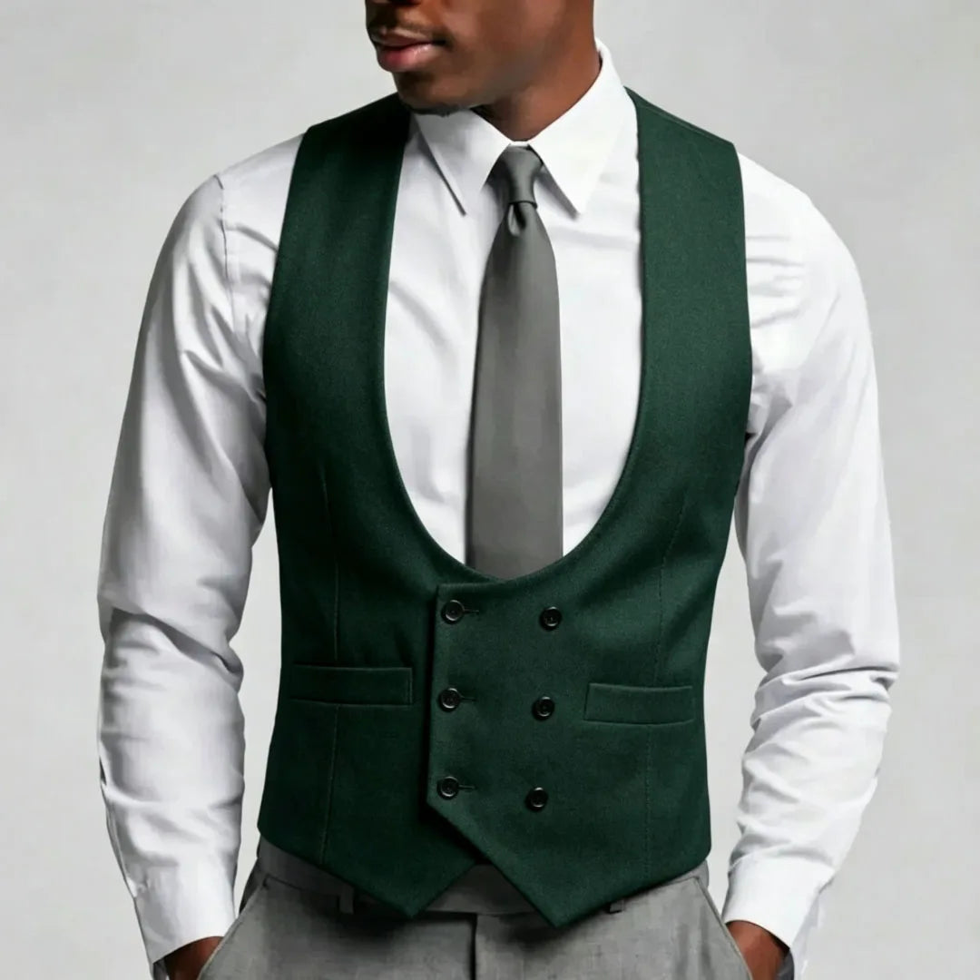 Men Vest Gray Solid Double Breasted Waistcoat For Wedding Groom Banquet Party Business Work Office Casual Daily Men Suit Vest