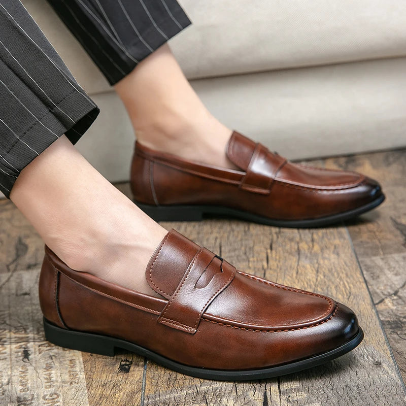 2026 Spring and Autumn Loafers Men Slip-On Business Formal Casual Shoes Brown MenShoes Leather Men Dress Shoes Large Size 38-48