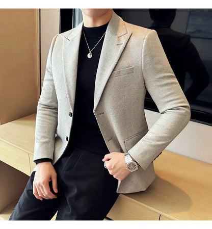 Men's Herringbone Stripe Suit Blazer Classic Lapel Dress Jacket Elegant Slim Fit Fashion Simple Casual Business Prom Suit Jacket
