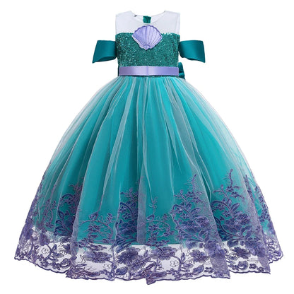 Little Mermaid Ariel Princess Costumes Young Girls Purple Dress Kids Cosplay Carnival Gown Birthday Tutu Dresses Summer New Wear