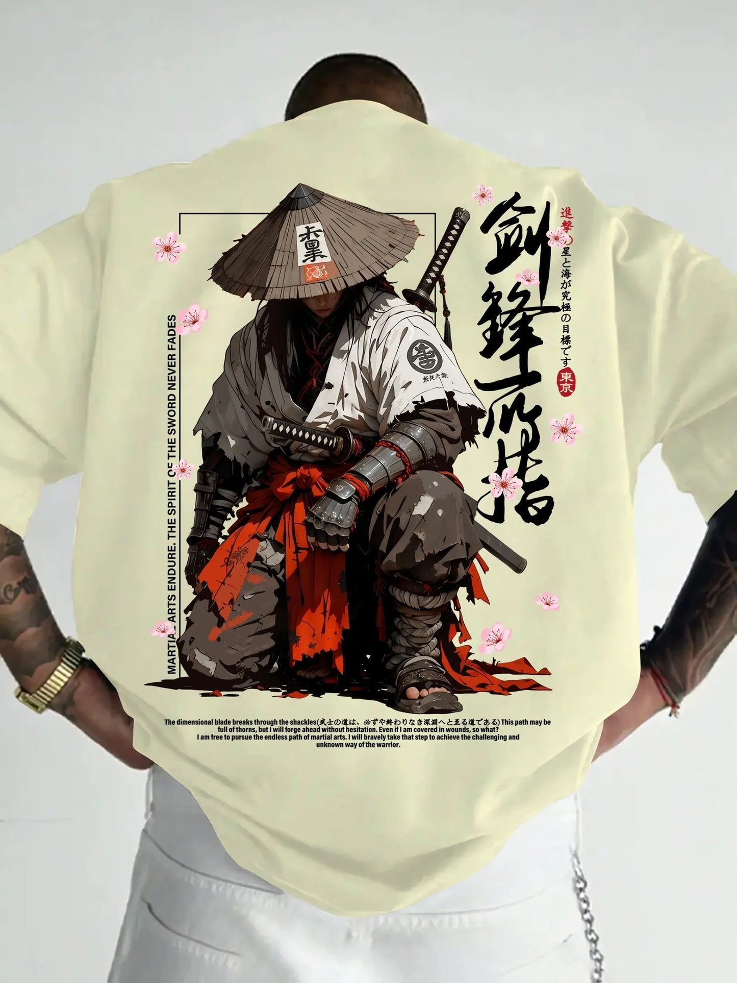 Summer Men's Japanese-style Ink-wash Samurai Pattern Casual Sports Street Style Trendy Short-sleeved T-shirt Soft Breathable