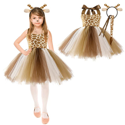 New Tutu Skirt Set Children's Clothing Animal Cos Elk Halloween Clothing Little Cat Mesh Girls' Dress School Performance Dress