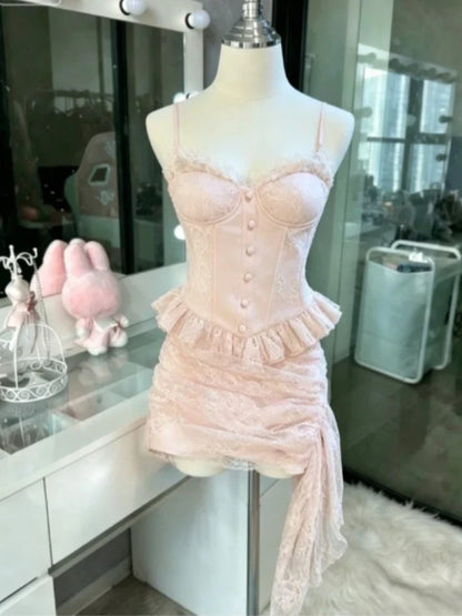 French Style Sweet Cute Polka Dot Splicing Dress Lace Bow Korean Fashion Dresses New Design Slim Waist Lady Y2k Mini Dress