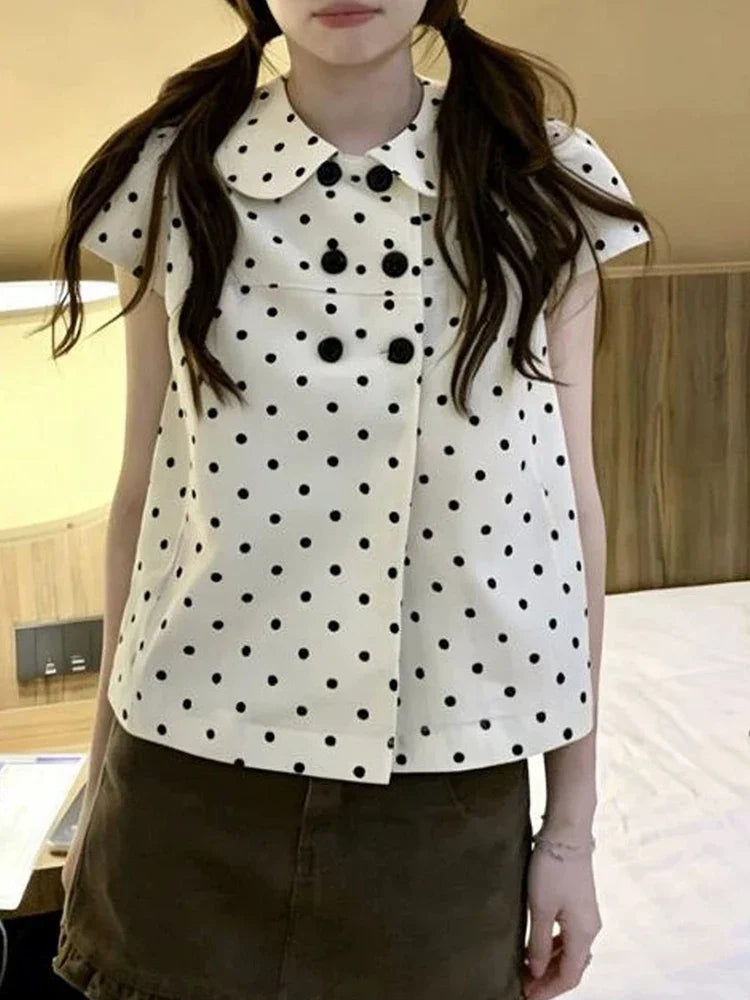 Dot Shirts Women Peter Pan Collar Short Sleeve Shirt Sweet Fashion Casual Blouse Summer New Comfortable Female Tops