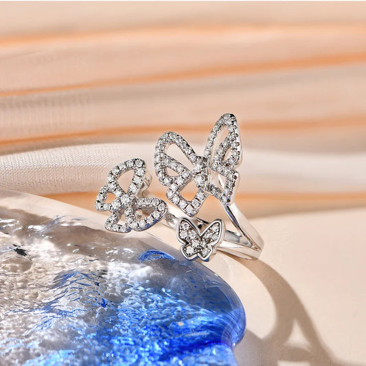 Bague en Moissanite pour Femme Testée, Bagues Papillon de Noël en Argent Sterling 925, Beaux Bijoux de Mariage pour Cadeau Féminin