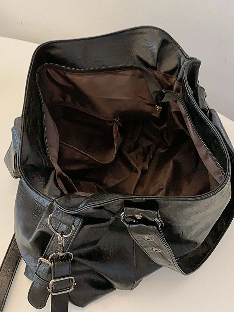Capacity Black Shoulder Bags For Women Large Shopper Bag Solid Color Soft Leather Crossbody Handbag Travel Tote Bag