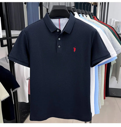 100% pure cotton short sleeved men's polo shirt summer fashion high-end brand pony embroidery golf top casual business T-shirt