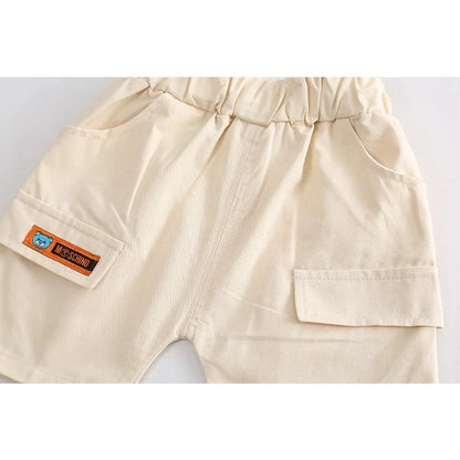 New Summer Baby Boy Clothes Set Toddler Boys Striped Cartoon 2-Piece Outfit with Cargo Shorts Casual Infant Children's Clothing
