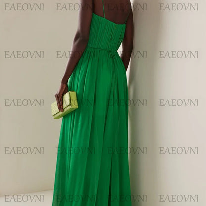 Customized Prom Gown Green Sleeveless Formal Party Dress Sexy Backless Celebrity Banquet Vestidos De Festa Perspective Evening