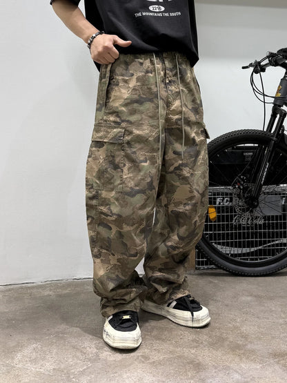 Vintage Camouflage Cargo Pants Men Tactical Multi Pocket Loose Fit Straight Leg Outdoor Casual High Quality Work Pants Trendy