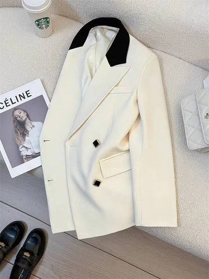 Spring Women's Suit Jacket Fashionable Korean Design Commute Style Long Sleeve Polyester Blend Urban Windbreaker