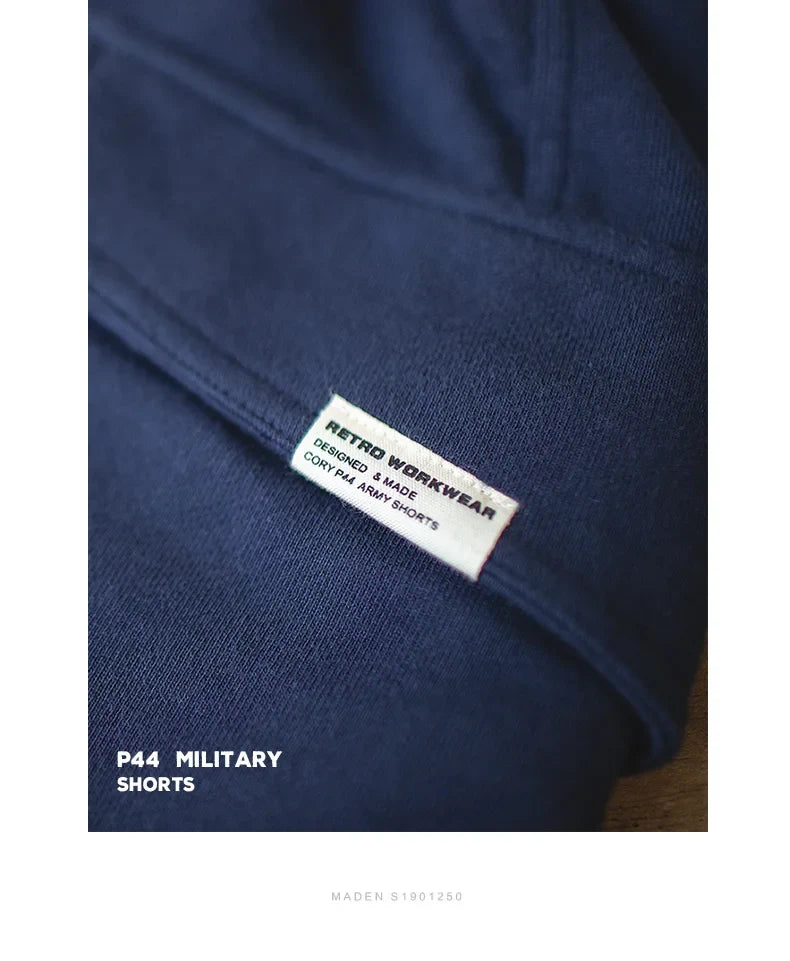 Navy Blue P44 Cargo Joggers Shorts Men Loose Cotton Large Pocket Work Tactical Short Pants Amekaji Casual Knitted Shorts