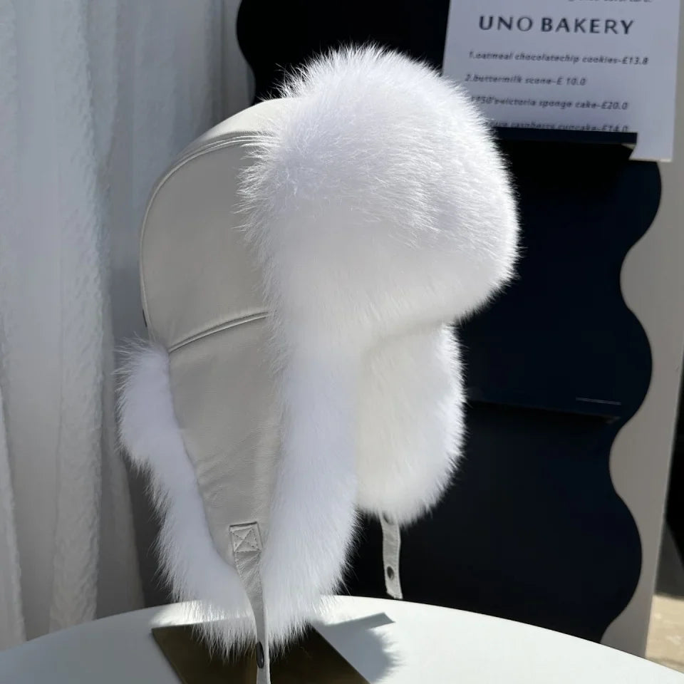100% genuine fox fur ear-protecting hat Men real raccoon fur bomber hat Women winter warm fur real sheep leather snow hat