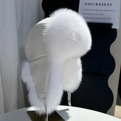 100% genuine fox fur ear-protecting hat Men real raccoon fur bomber hat Women winter warm fur real sheep leather snow hat