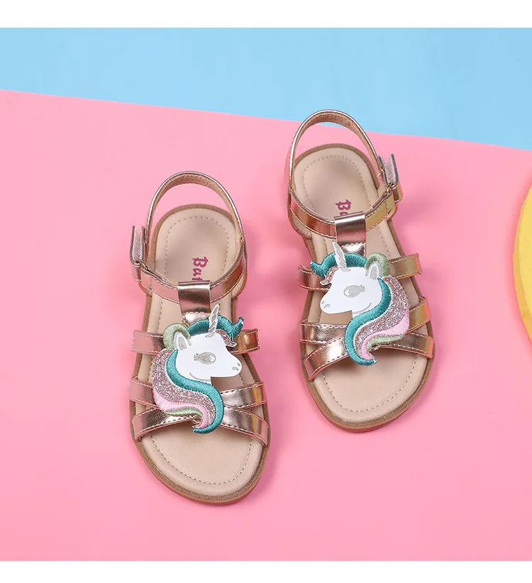 Unicorn Cartoon Girls Sandals High Quality Kids Open-toed Sandals For Girl 2025 Summer Children Beach Swim Shoes Size 25-32