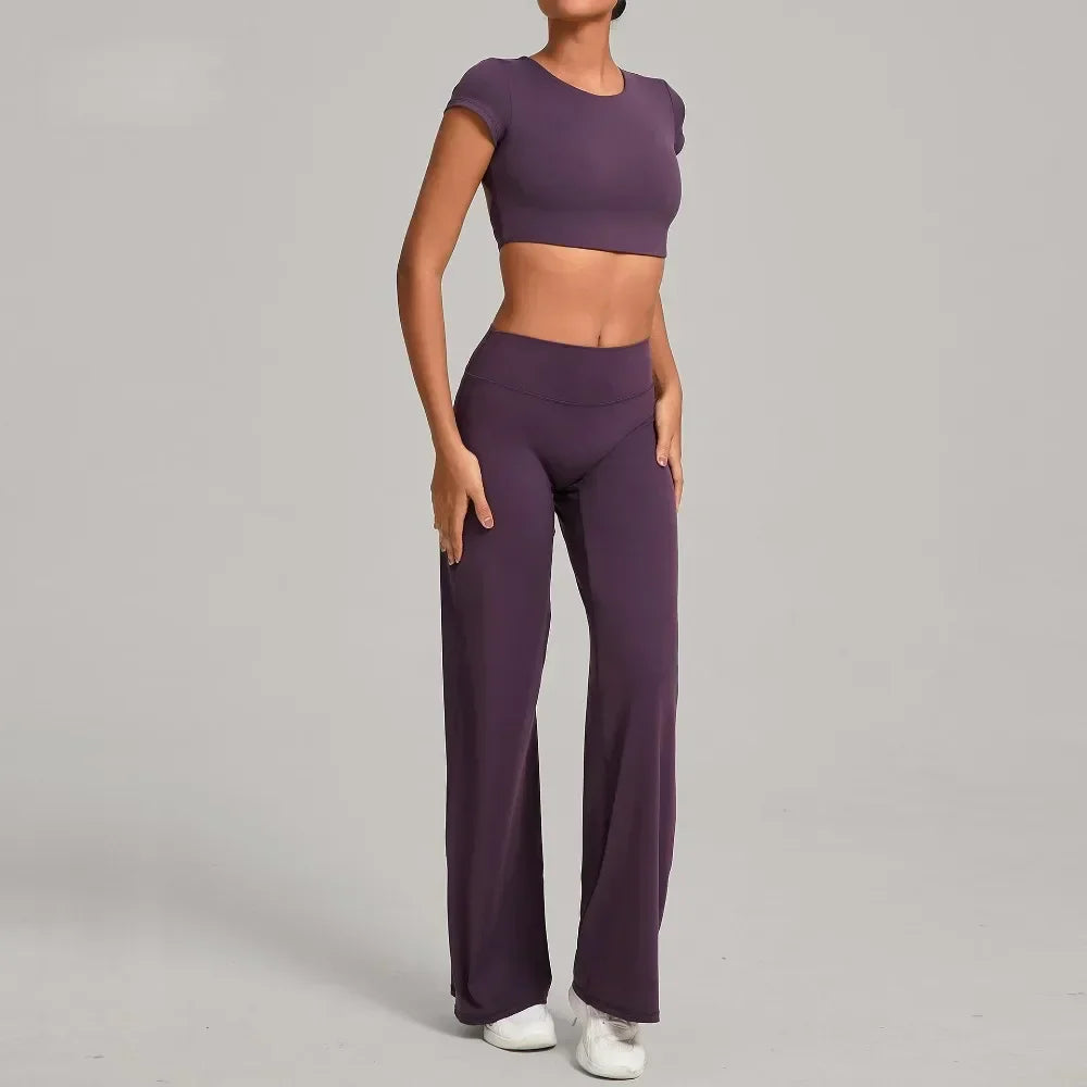 Tight-Fitting Backless Yoga Quick-Drying Straight-Leg Pants Sports Fitness Running Two-Piece Set for Women Gym Workout Yoga Suit