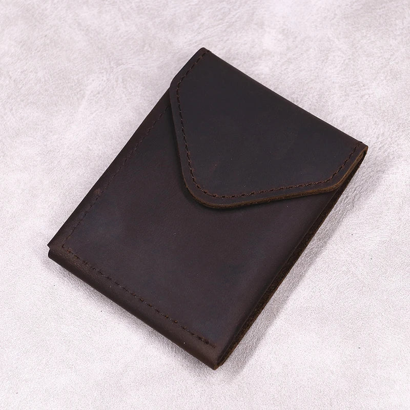 100% Genuine Leather Wallet For Men Male Original Cowhide Slim Minimalist Front Pocket Cash Wallet Card Holder With Flap Closure