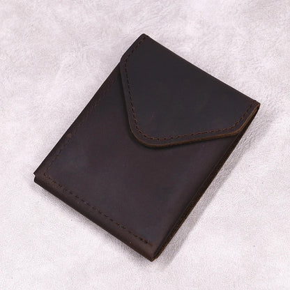 100% Genuine Leather Wallet For Men Male Original Cowhide Slim Minimalist Front Pocket Cash Wallet Card Holder With Flap Closure