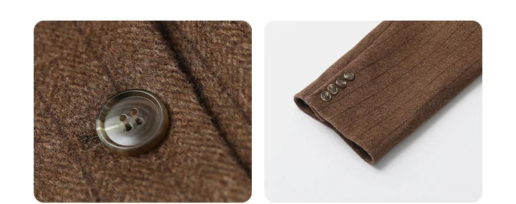 Women Woolen Blazer Loose Vintage V Neck Female Jacket Suit Double Breasted Office Ladies Coat Spring Autumn 2025