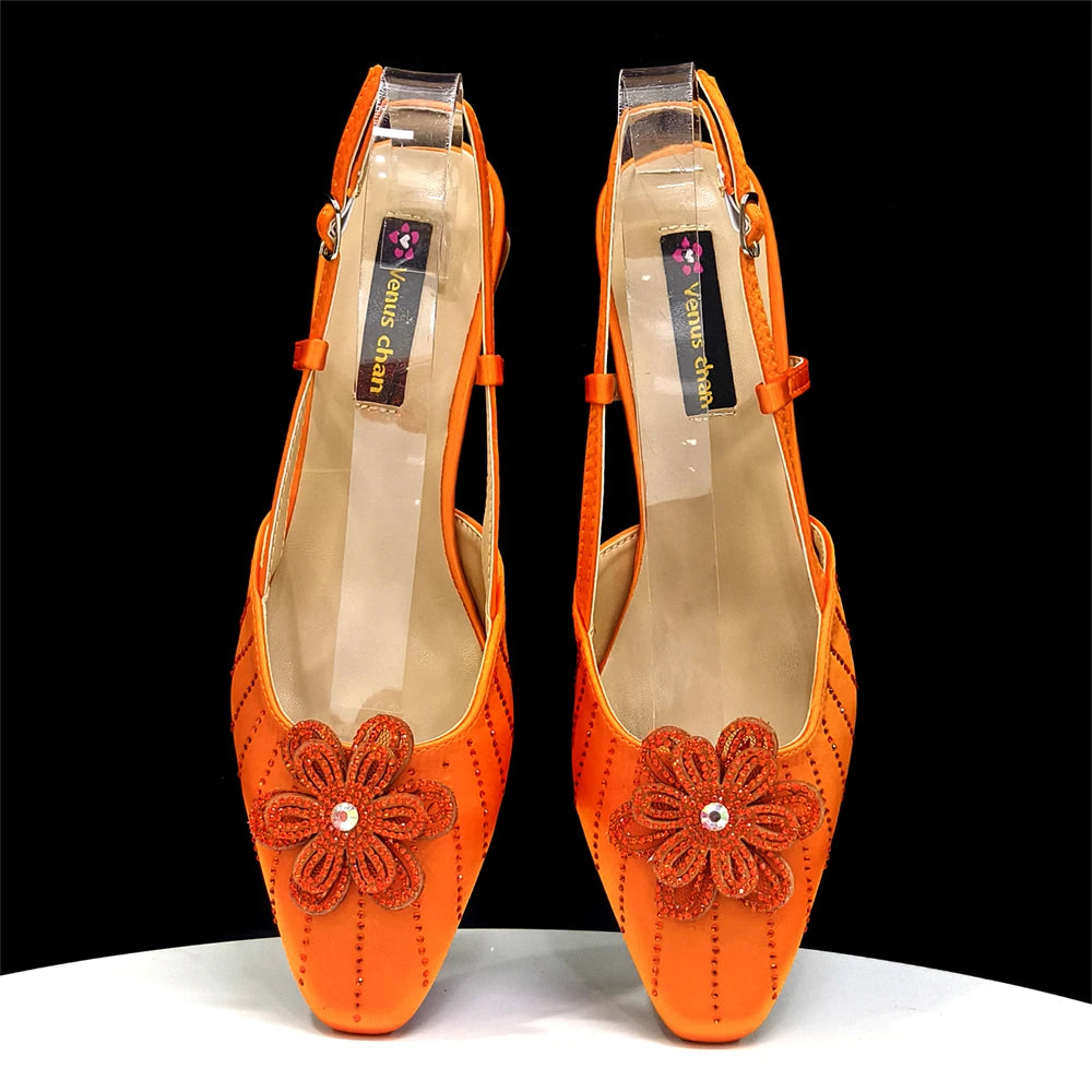 2026 Elegant Gold Color Women's Heels Handbag Set Rhinestone Embellished Designer Shoes for Weddings Special Events