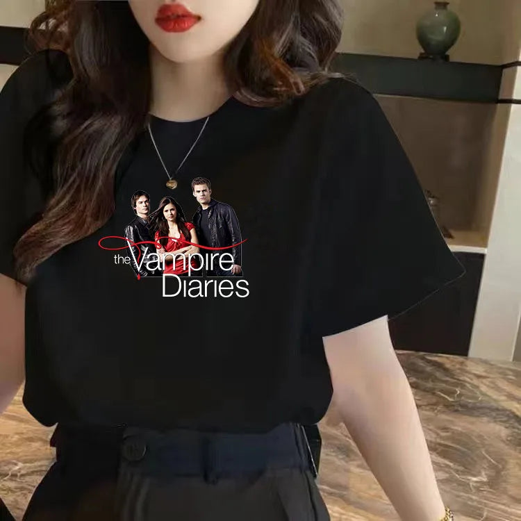 Vampire Diaries Cotton Women Girls Casual Harajuku T-shirt O-neck Short Sleeve Streetwear Ladies Graphic Summer Female T-shirt