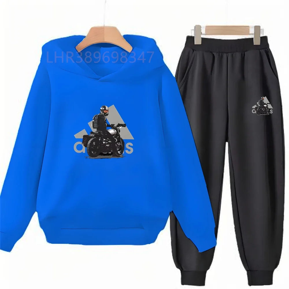 Children Fun Brand Black Clothing Hoodie Coat Sweatshirt Top+Trousers Boys Girls White Toddler 3-12Yrs Casual Kids Pullover Set