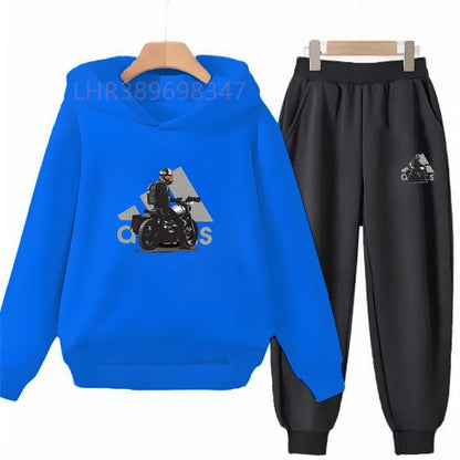 Children Fun Brand Black Clothing Hoodie Coat Sweatshirt Top+Trousers Boys Girls White Toddler 3-12Yrs Casual Kids Pullover Set