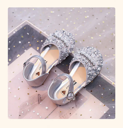Princess Girls Party Shoes Children Sandals Gorgeous Rhinestone Low Heels Shoes Girl Sandals mary janes Dress Shoes Child I06106