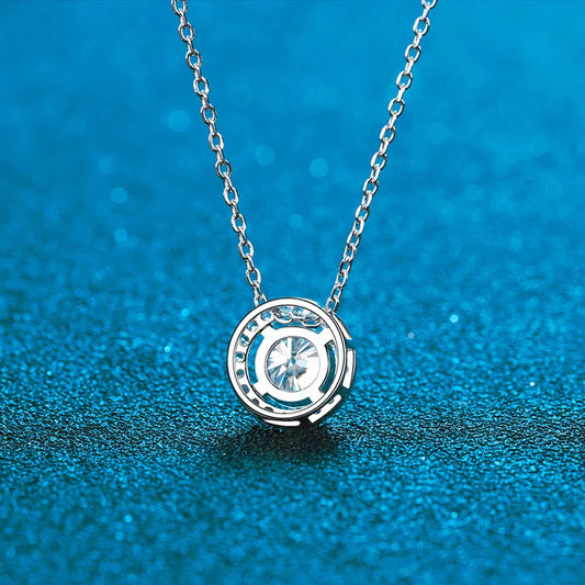 0.3-2.0CT Certified Moissanite Necklace for Women Classic Rond Cut Halo Brilliant Moissanite Pendent 925 Silver Platinum