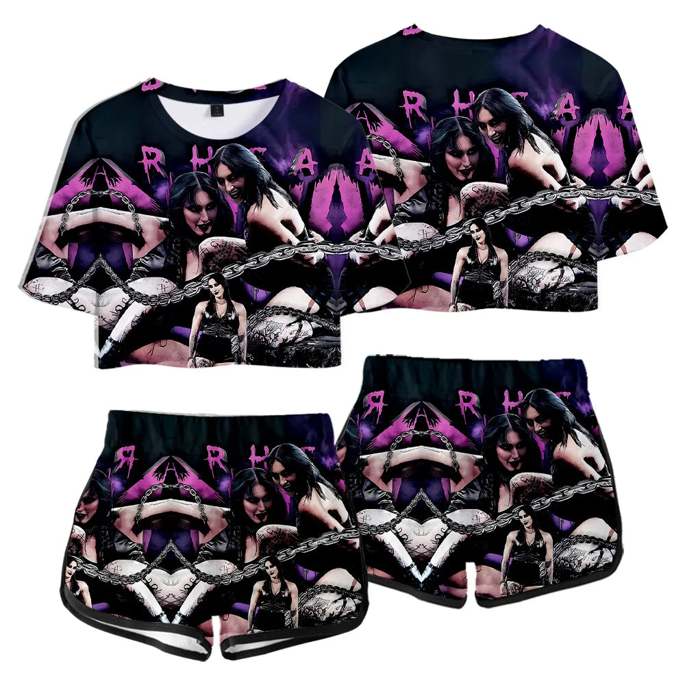 Rhea Ripley Merch Tops Two Piece Set Shorts+Lovely TShirt Harajuku Streetwear Girl Sets Everyday Wear