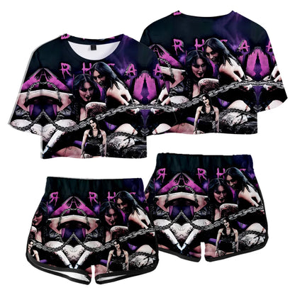 Rhea Ripley Merch Tops Two Piece Set Shorts+Lovely TShirt Harajuku Streetwear Girl Sets Everyday Wear