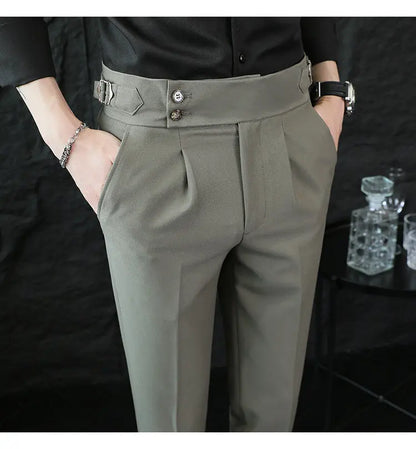 Italian Style Neapolitan High-waisted Suit Pants High Quality Fashion Men's Slim Fit Business Office Social Wedding Trousers