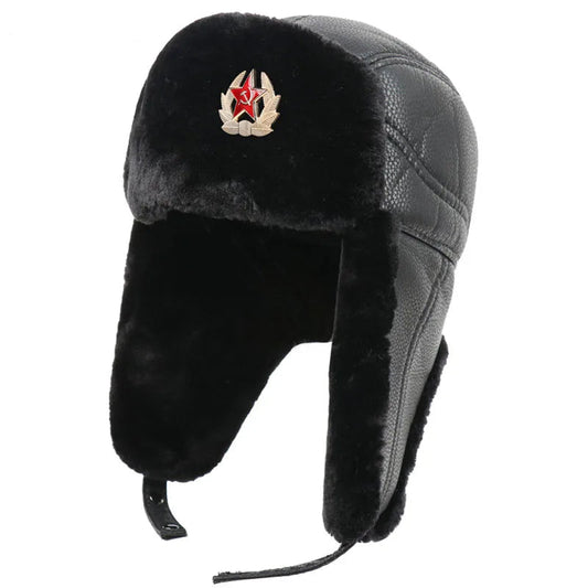 Army Military Soviet CCCP Ushanka Men&Women Winter Earflap Bomber Hat Warm Faux Fur PU Leather Thermal hat Snow ski Cap