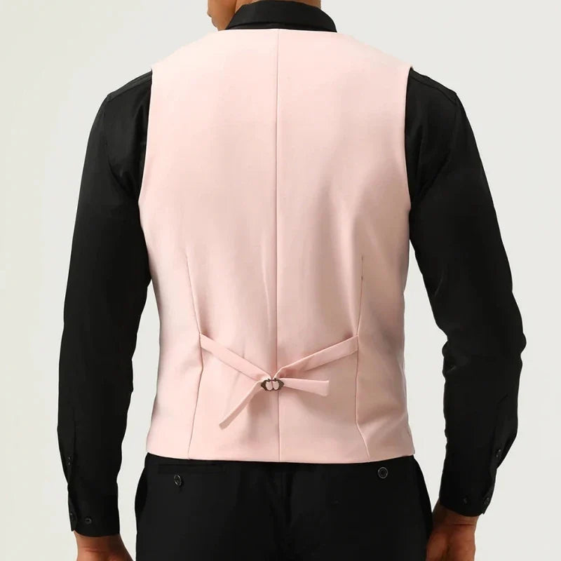Men Vest Pink With Black Lapel Waistcoat For Wedding Birthday Business Banquet Work Set Men Suit Vest