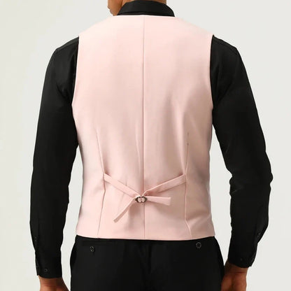 Men Vest Pink With Black Lapel Waistcoat For Wedding Birthday Business Banquet Work Set Men Suit Vest