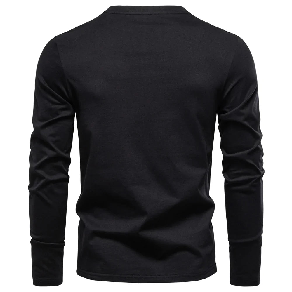 High Quality Men's long sleeve t-shirt Fashion pure 100% cotton henley collar T shirt man polera manga larga hombre