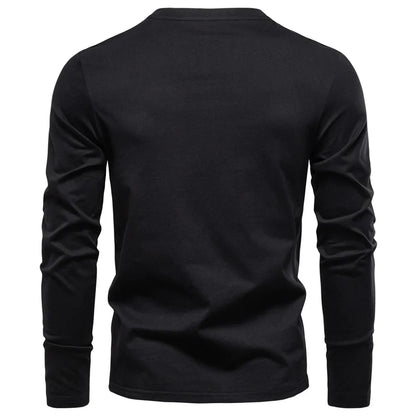 High Quality Men's long sleeve t-shirt Fashion pure 100% cotton henley collar T shirt man polera manga larga hombre