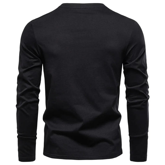 Men's 100% Cotton Henley T-Shirt Long Sleeve Solid Color with Fake Pocket Casual Comfortable Autumn Top