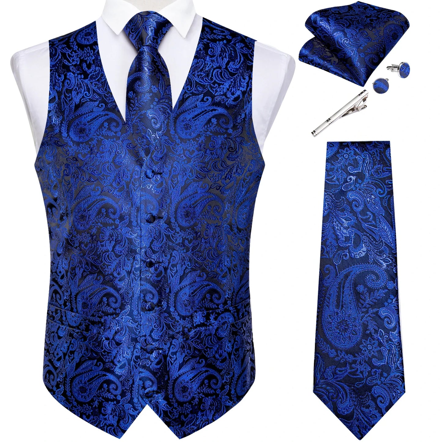 Suit Vest for Men Black Solid Paisley Wedding Prom Groom Jacquard Waistcoat with Necktie for Tuxedo Men Clothing
