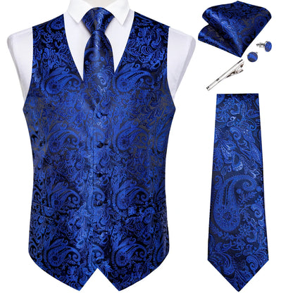 Suit Vest for Men Black Solid Paisley Wedding Prom Groom Jacquard Waistcoat with Necktie for Tuxedo Men Clothing