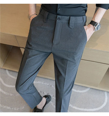 Elastic Waist Solid Color Suit Pants Men Formal Slim Fit Business Casual Trouser High Quality Social Wedding Fashion Dress Pant