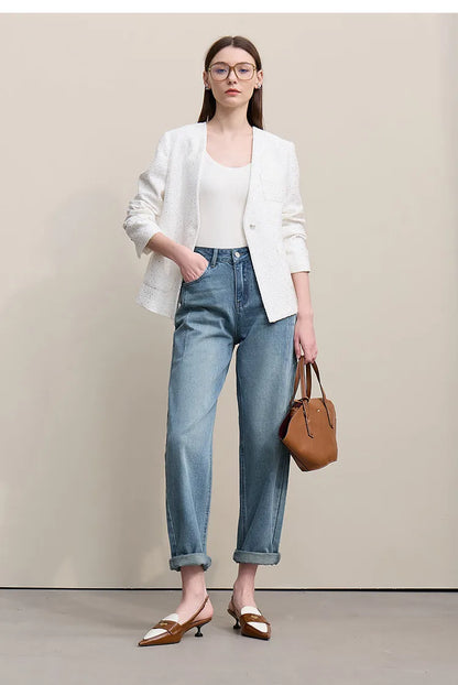 Straight-leg Pants 2026 Spring New Solid Color Casual Washed Denim Trousers Versatile Basic Cotton Women's Pants 12621040