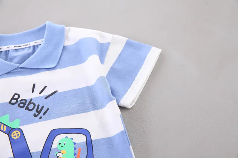 Baby New Summer Cartoon Clothing Children Boy Girls Printe Excavator T Shirt Shorts 2Pcs/sets Kids Infant Toddler Cacual